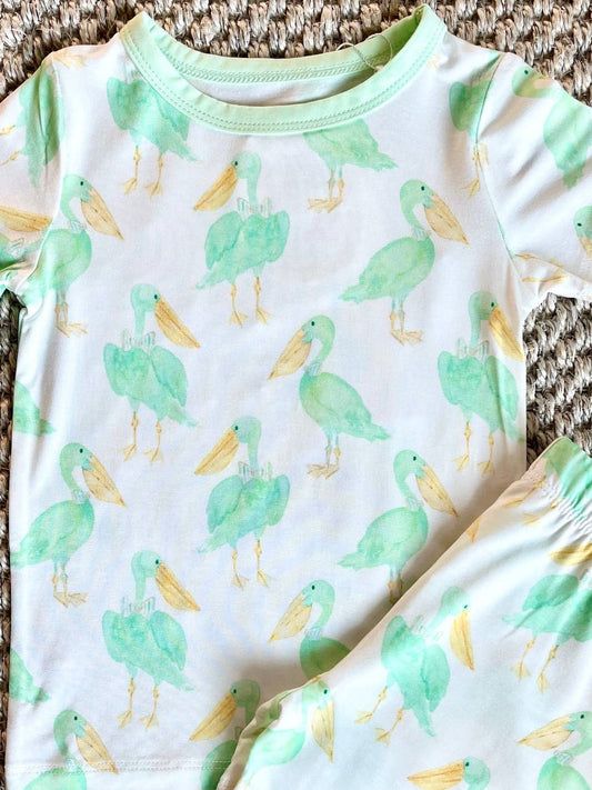 Mint Pelican Bamboo Shorts Set